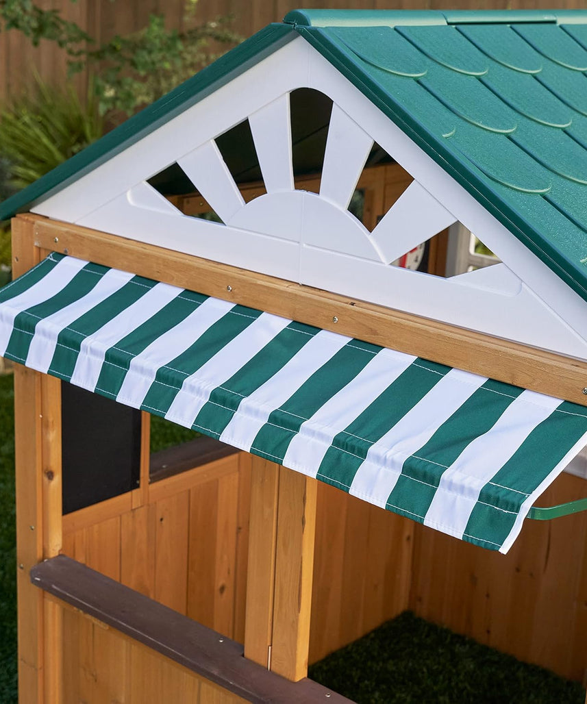 KidKraft 405 Garden View Wooden Outdoor Playhouse, Backyard Playhouse with Café Style Windows, Interactive Accessories, Ages 3 to 8, EZ Kraft Assembly, Weather Resistant Wood