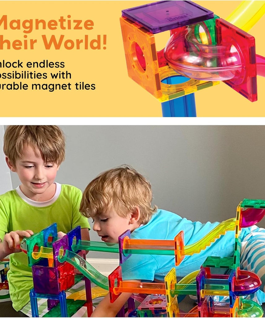 PicassoTiles Marble Run 50-Piece Magnetic Tile Race Track Toy Play Set, STEM Building & Learning, Educational Magnet Construction, Child Brain Development Kit, Boys Girls Age 3 4 5 6 7 8+ Years Old