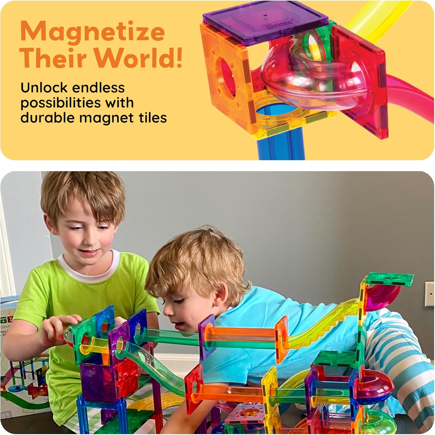 PicassoTiles Marble Run 50-Piece Magnetic Tile Race Track Toy Play Set, STEM Building & Learning, Educational Magnet Construction, Child Brain Development Kit, Boys Girls Age 3 4 5 6 7 8+ Years Old
