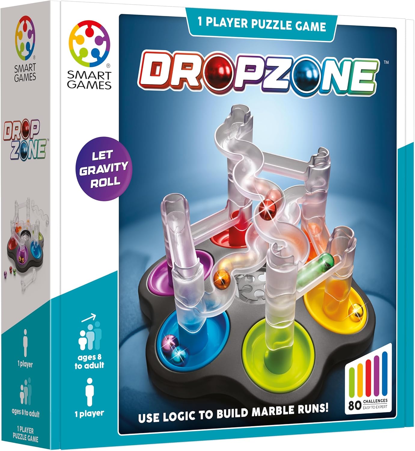 SmartGames DropZone, 3D Marble Run Brain Teaser Puzzle with 80+ Challenges, STEM Educational Toy for Kids 8+