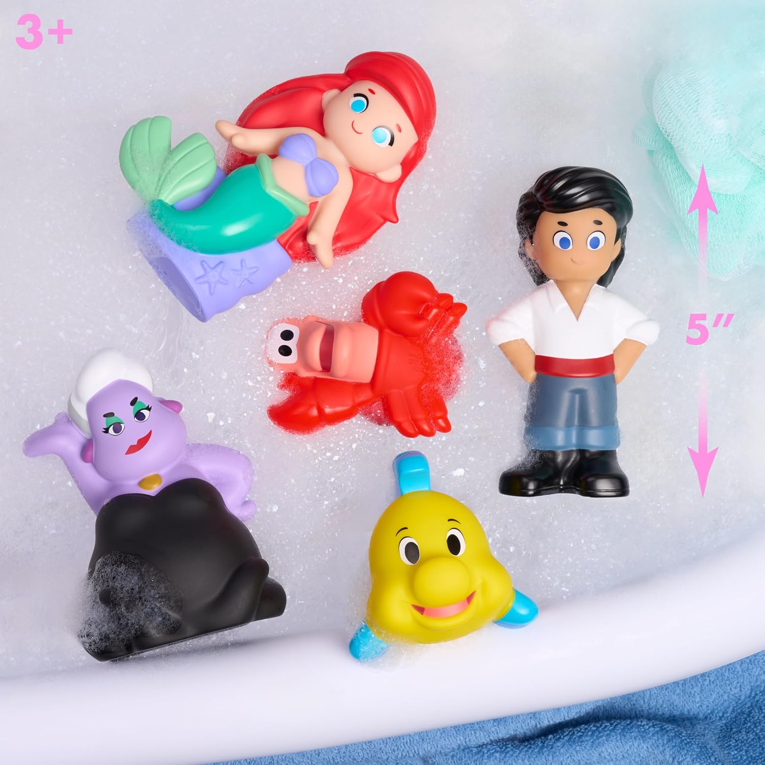 Disney The Little Mermaid Bath Caddy, 6-pieces, 5 Bath Toy Figures