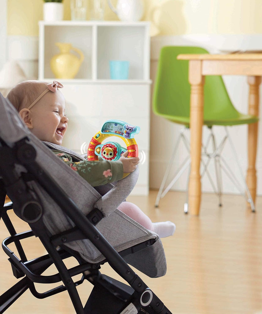 VTech Baby Roar and Explore Wheel Interactive Steering Wheel Toy with Lights Sounds Songs for Pushchairs and Car Seats 3 Months+