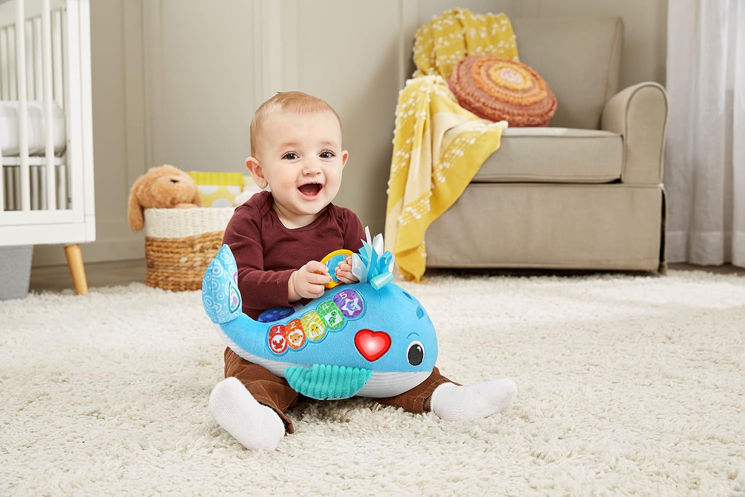 VTech Baby Snuggly Sounds Whale Interactive Sensory Toy with Lights Music and Textures for Infants 3 Months and Up