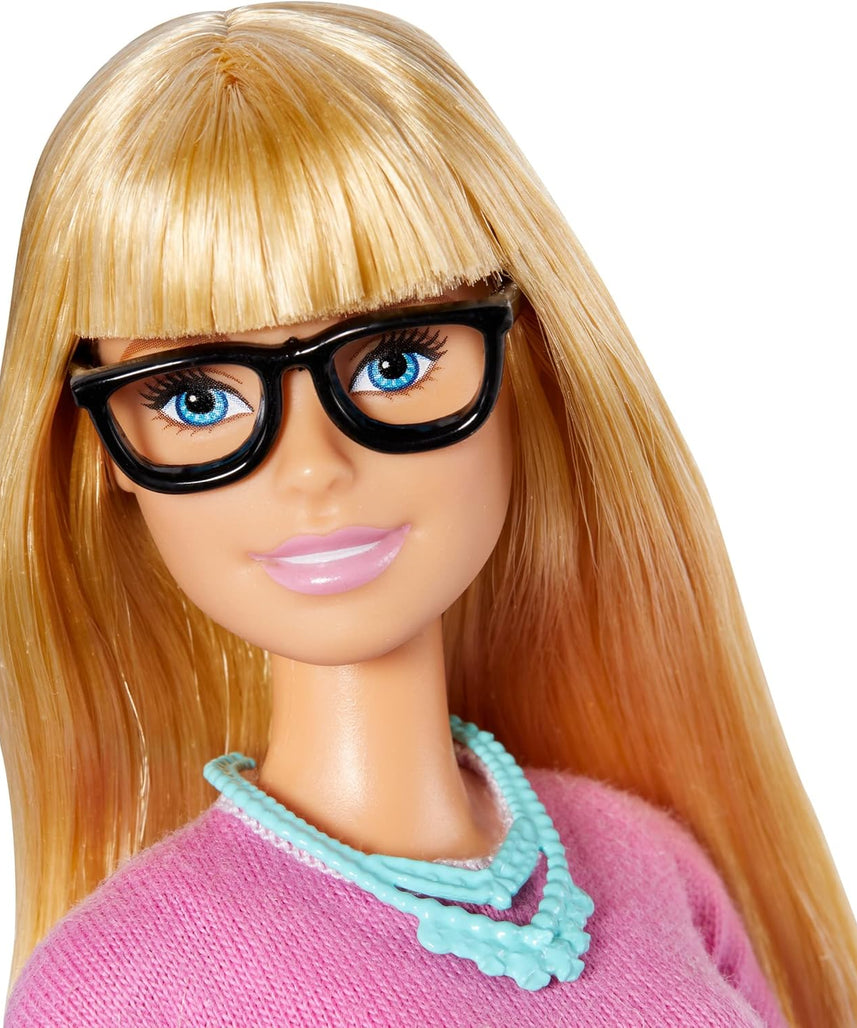 Barbie Teacher Doll, Blonde, With 10 Teaching Accessories, Including Spinning Globe And A Laptop That Opens And Closes, Gift For 3 To 7 Year Olds