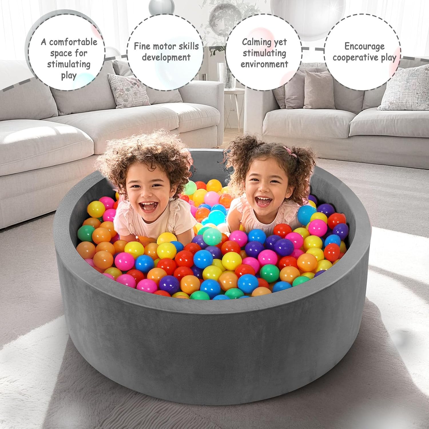Foam Ball Pit for Toddlers 90cm Round Baby Ball Pool with Memory Foam, Soft Playpen Indoor Outdoor Kids Playground, Balls Not Included, Ages 6 Months+