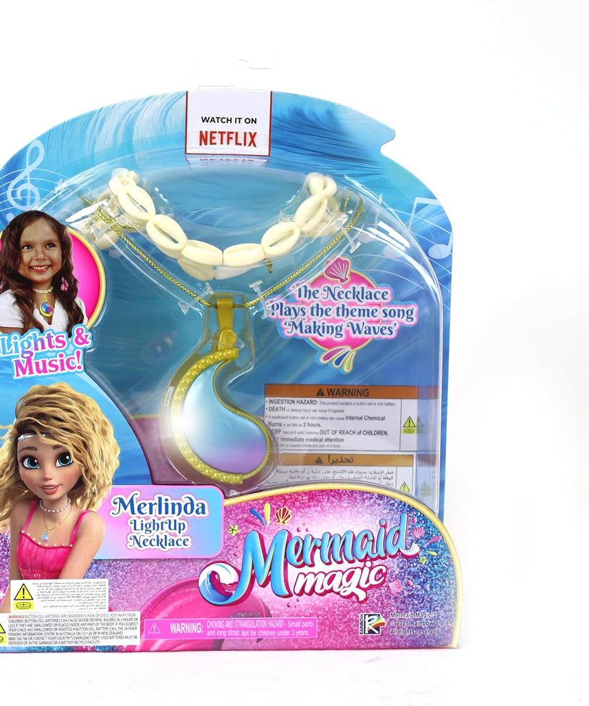 Mermaid Magic Merlinda Light Up Necklace Battery Operated, Metallic Finish With a Beautiful Light up Pendant, With Lights & Music, Plays "Making Waves" Song, Girl's Toys, Gift, Collectible, 3 Years+