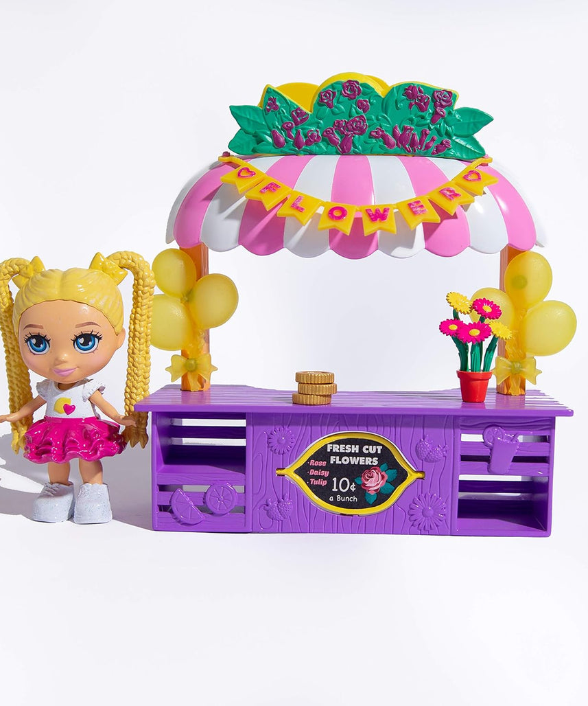 Far Out Toys Love Diana 3.5 Inch Collectible Doll Playset with 2-in-1 Lemonade and Flower Stand and 11 Surprise Accessories for Kids Ages 3 and Up