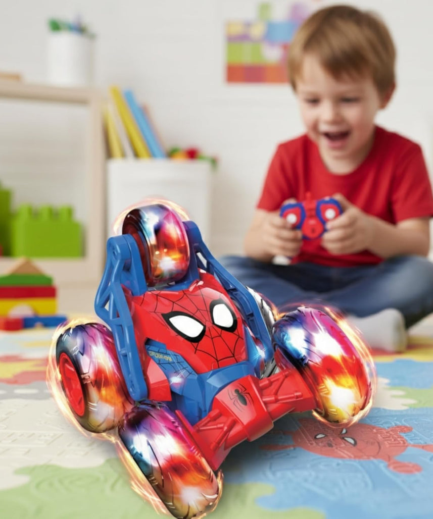 Marvel Spider-Man Remote Control Storm Spinner, 5-Wheel RC Stunt Car with 360 Degree Rotation, 2.4GHz Full Function Toy for Children, High-Action Stunts, Age 3+