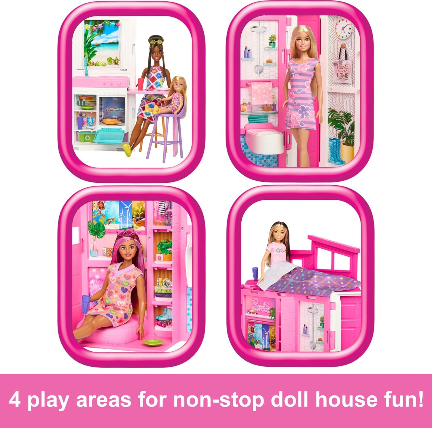 Barbie Getaway House, Doll House Playset with 4 Play Areas and 11 Decor Accessories