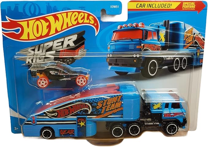 DieCast Hotwheels Stuntin' Semi Vehicle (Blue) Detachable Trailer, car Included