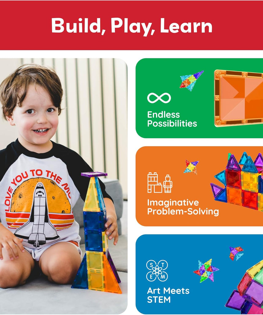 PicassoTiles 40 Piece Magnetic Building Block Mini Diamond Series Travel Size On-The-Go Magnet Construction Toy Set STEM Learning Kit Educational Playset Child Brain Development Stacking Blocks PTM40