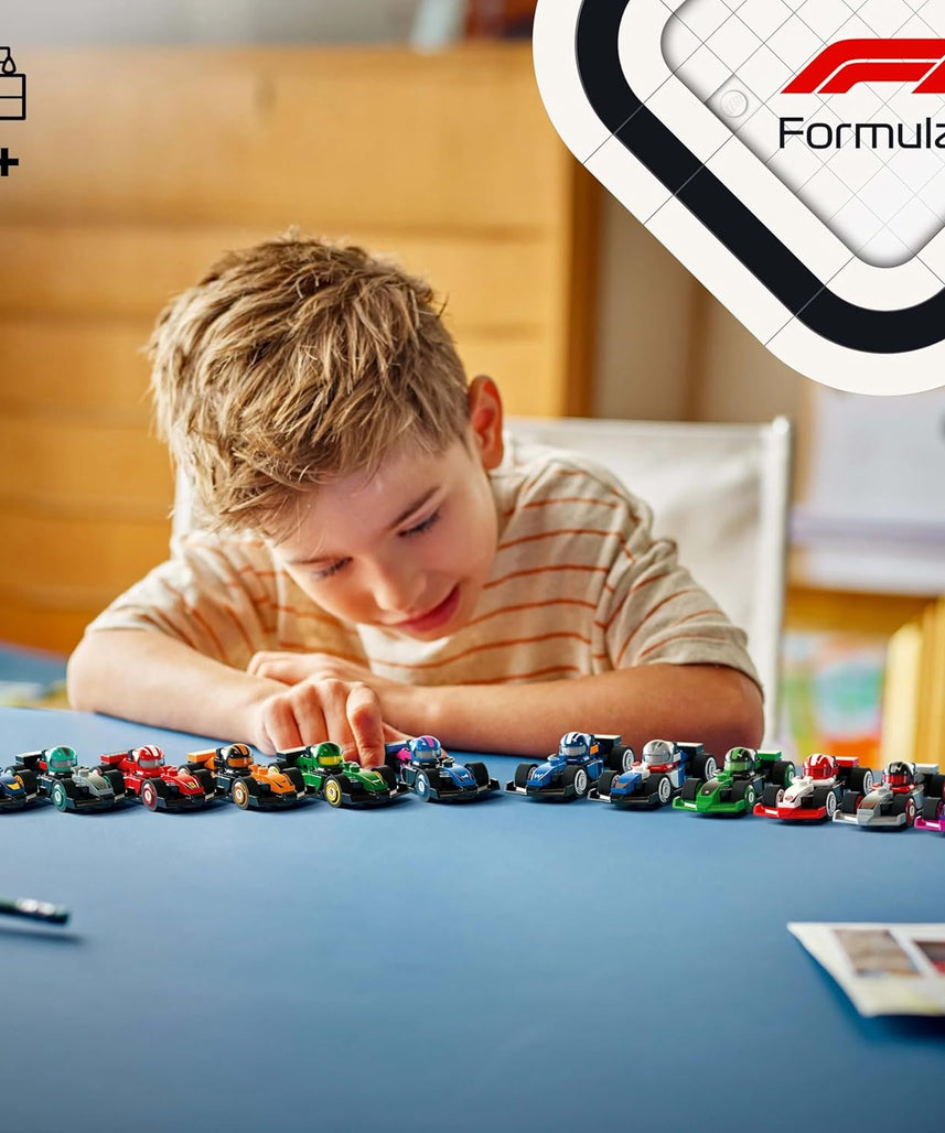 LEGO Minifigures F1 Collectible Race Cars Toys - Get 1 of 12 Mini Car Models with Drivers Helmets & Moving Wheels - Formula 1 Teams incl. Ferrari, Mercedes, McLaren, Red Bull - Mystery Box - 71049