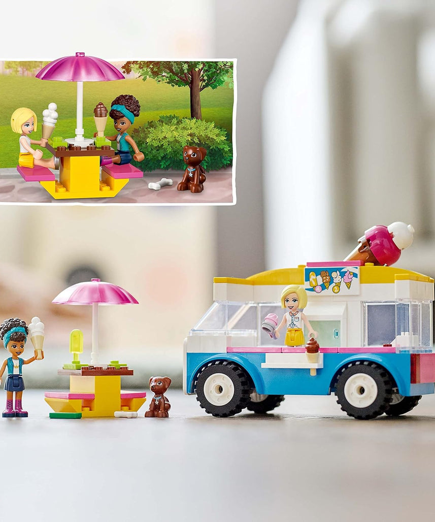 مجموعة بناء شاحنة الآيس كريم 41715 من ليجو فريندز، 84 قطعة مع دميتي أندريا وروكسي الصغيرتين، وشخصية كلب وملحقاتها، لعبة تظاهر للأطفال من سن 4 سنوات فما فوق