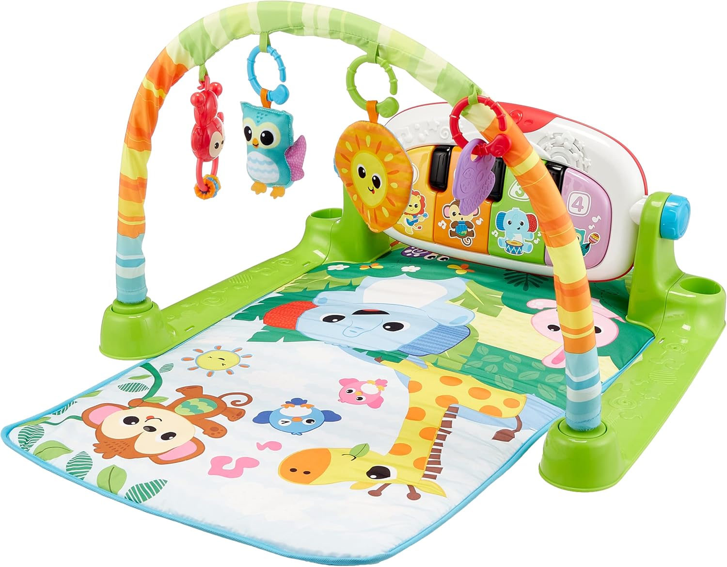 Winfun Jungle Pals Kick ’N Play Musical Gym | Baby Activity Play Mat with Lights & Sounds | Infant Gym with Hanging Toys & Musical Kicking Pad for Newborns 0M+