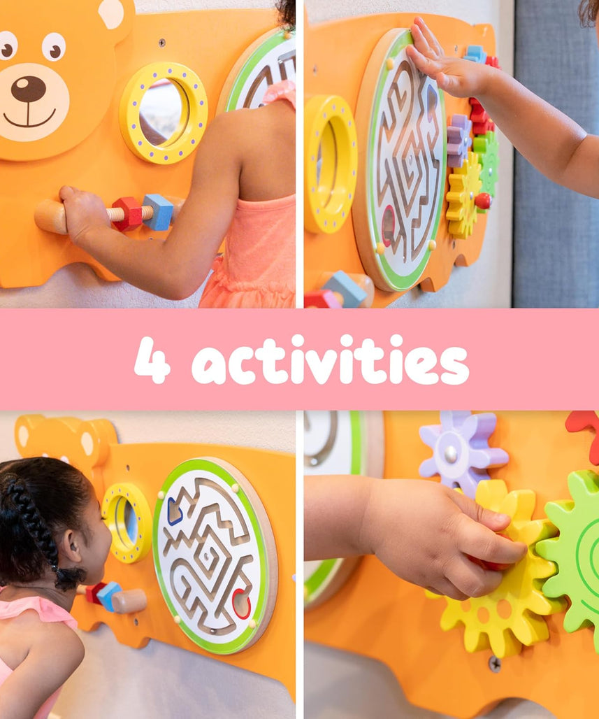 لوحة أنشطة الدب فيجا، لعبة حائط خشبية من مونتيسوري، لوحة تعلم حسية لتنمية المهارات الحركية والدماغية، لعبة تعليمية صديقة للبيئة وموفرة للمساحة، للأولاد والبنات من عمر 18 شهرًا فما فوق