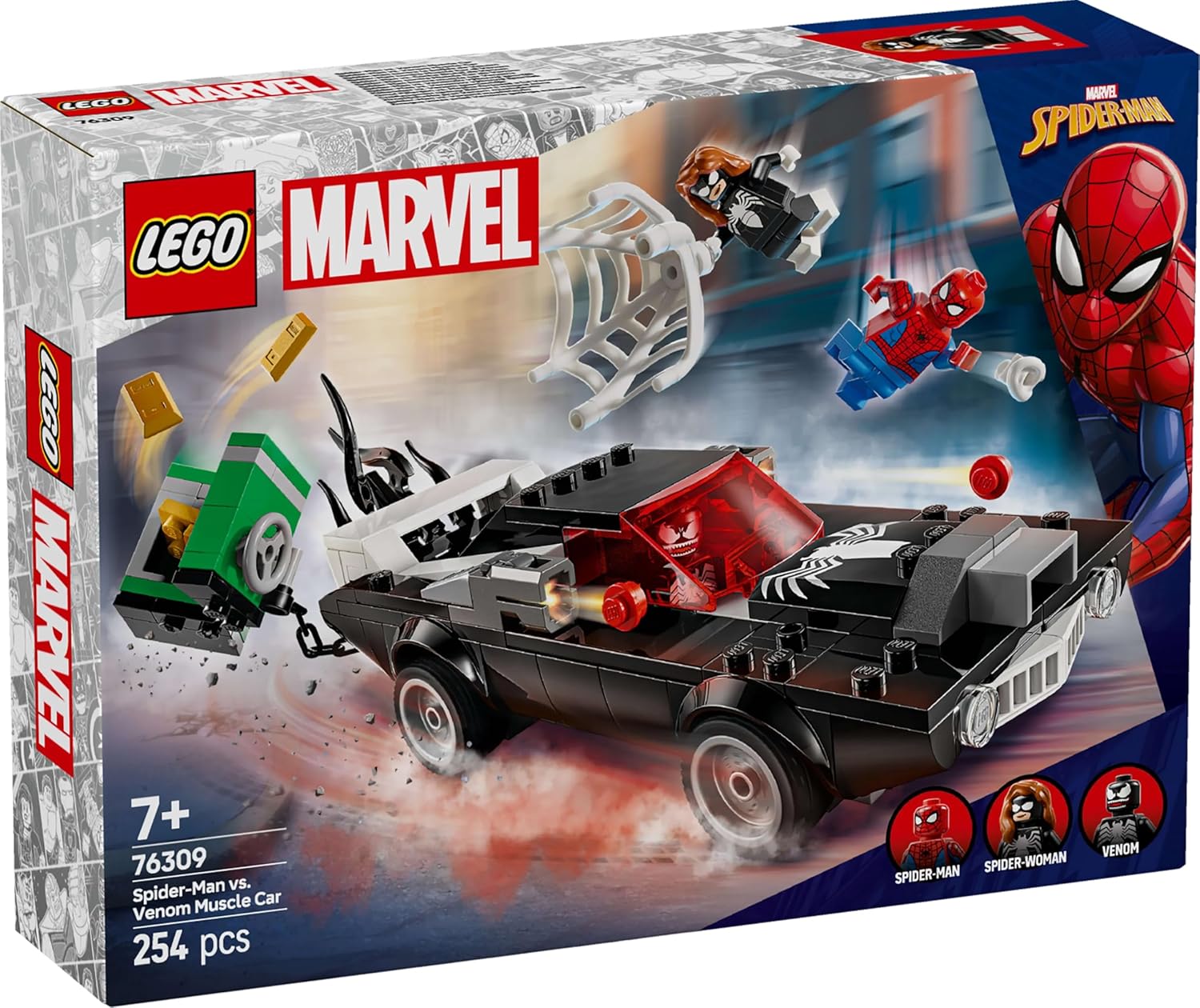 LEGO Marvel Spider-Man vs. Venom Muscle Car - Building Toy with 3 Super-Hero Minifigures for Imaginative Play - Gift for 7 Plus Year Old Boys & Girls 76309