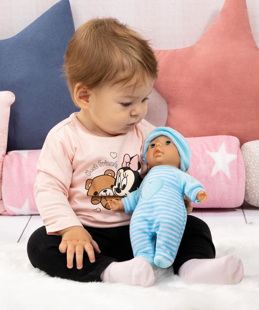 Bayer My First Blue Baby Doll 28cm Soft Body with Sleep-Closing Eyes, Cuddly Role Play Doll for Toddlers, 10M+ Months