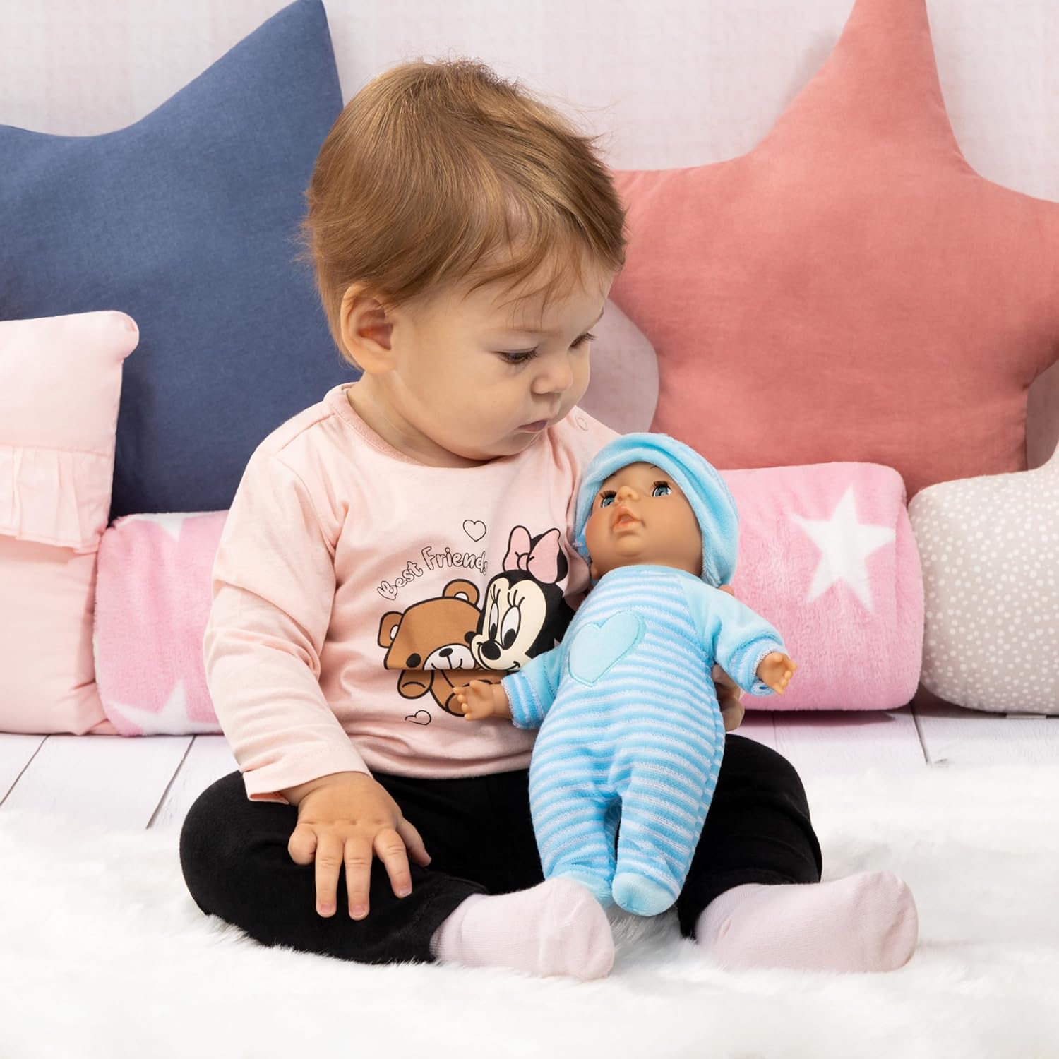 Bayer My First Blue Baby Doll 28cm Soft Body with Sleep-Closing Eyes, Cuddly Role Play Doll for Toddlers, 10M+ Months
