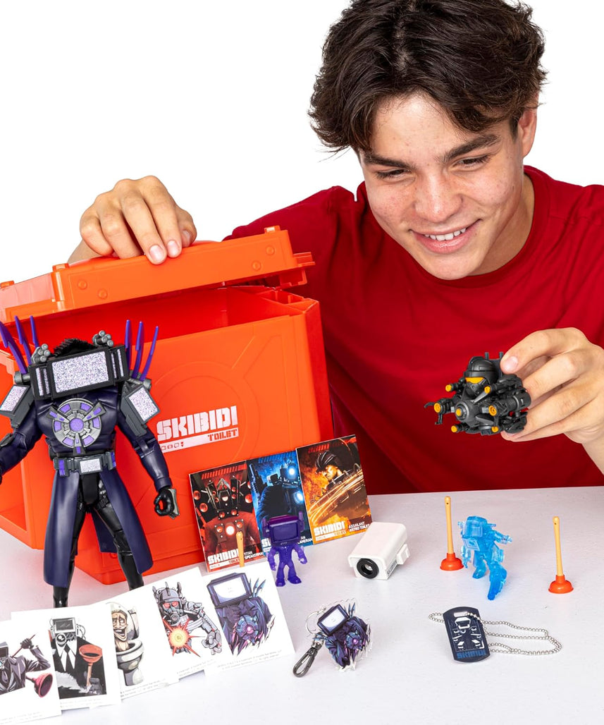 Skibidi Toilet Giant Mystery Loot Box, Official Mystery Surprise Box with 20 Collectible Items, Exclusive 10 Inch Titan Figure for Kids 13+