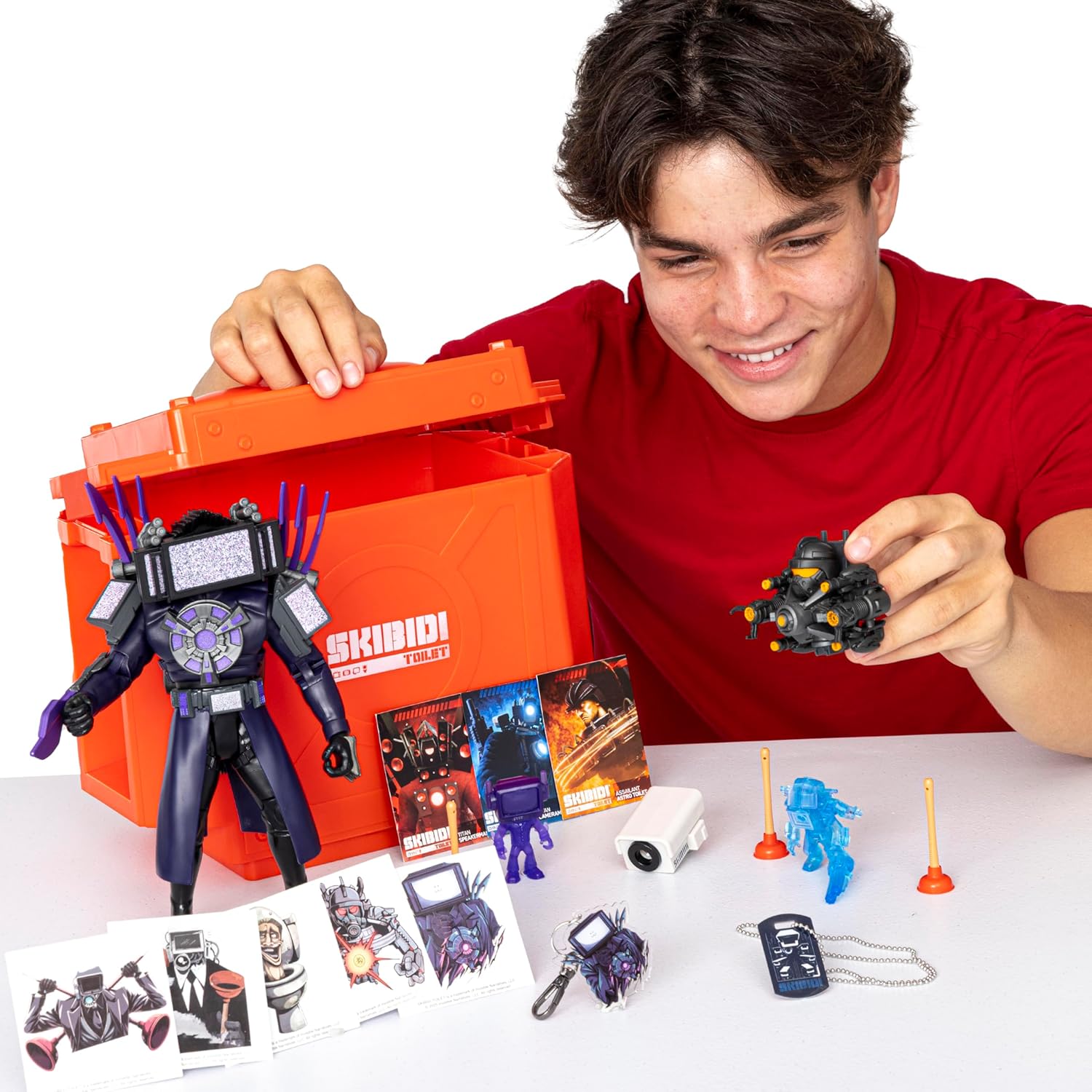 Skibidi Toilet Giant Mystery Loot Box, Official Mystery Surprise Box with 20 Collectible Items, Exclusive 10 Inch Titan Figure for Kids 13+