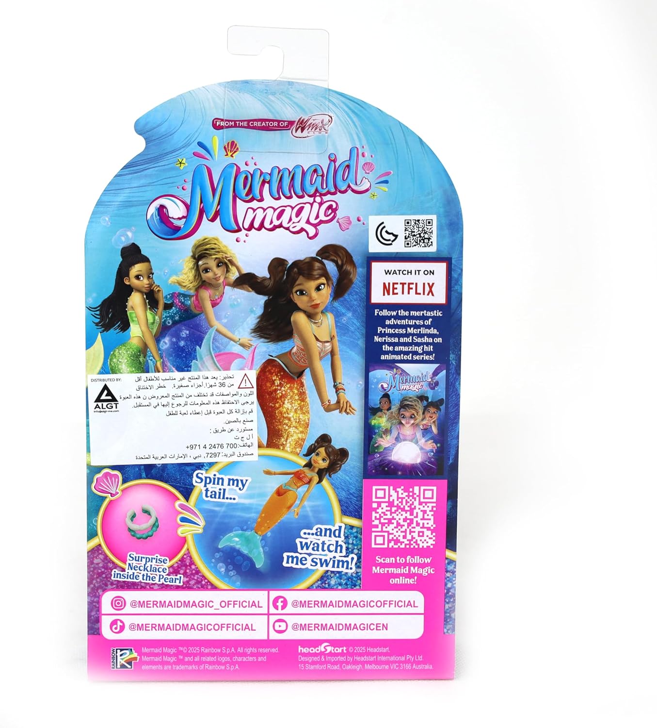 Mermaid Magic Windup Doll 5-Inch Sasha, Pearl Surprise, Spin to Swim, Action Doll, Bath Time & Pool Toy, Gift, Mermaid Dolls, Collectible, 3 Years+