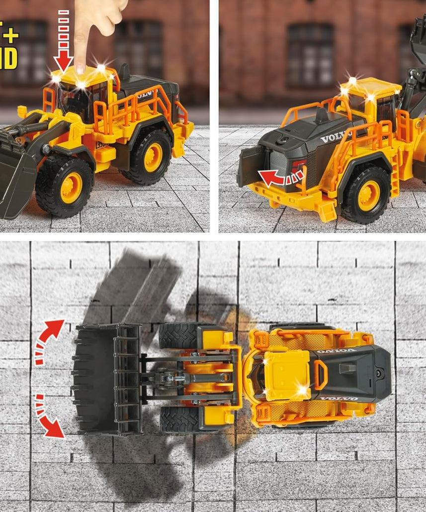 Majorette Grand Series Construction Volvo Wheel Loader L350H Die-Cast – Realistic Sound & Light Features, Movable Shovel, Sturdy Metal Design, One Size, Kids 3+