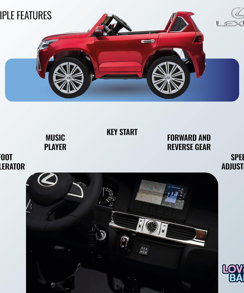 Lovely Baby Lexus LX570 SUV Ride-On Car for Kids, 3+ Years, Remote Control, LED Lights, Music, Openable Doors – Red, Gold, or Blue