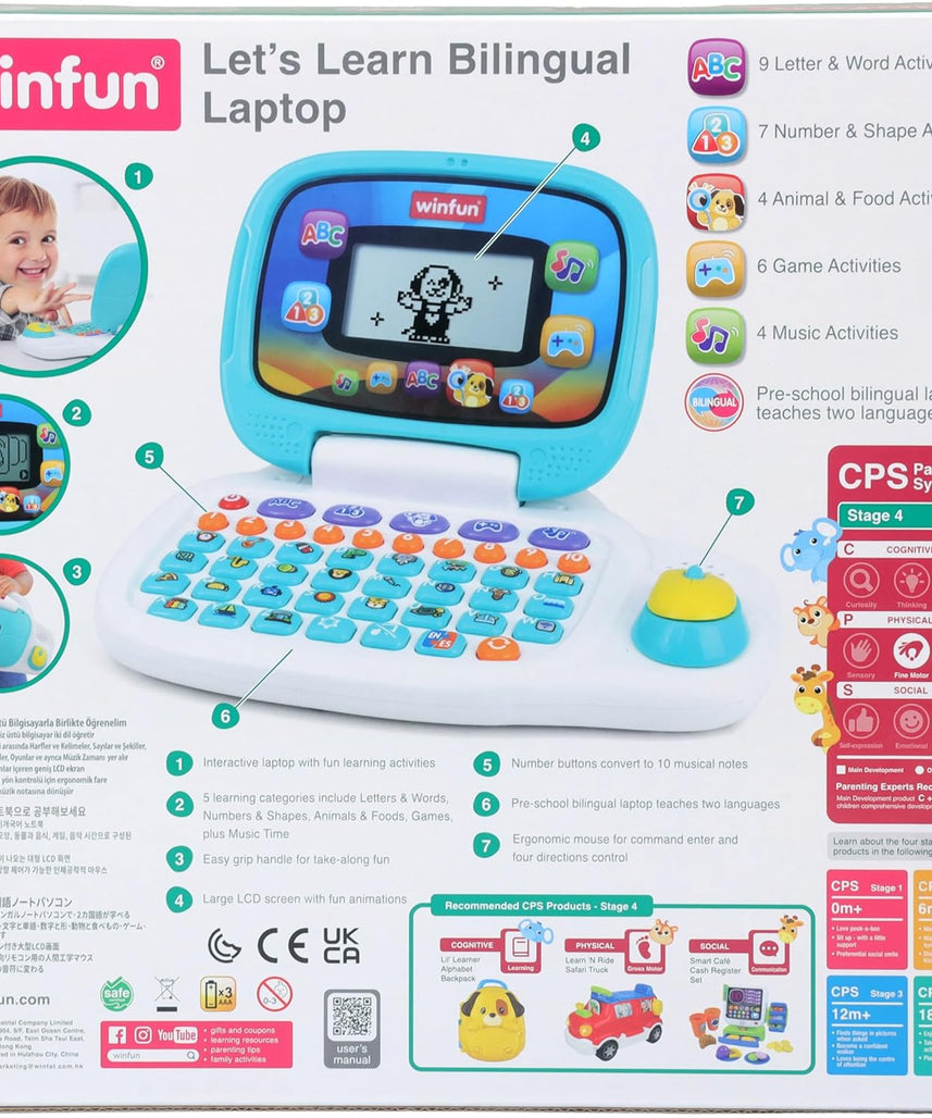 Winfun Lets Learn Bilingual Kids Laptop for Preschoolers Age 3 and Up Educational Toy in English and Spanish with LCD Screen and Interactive Games