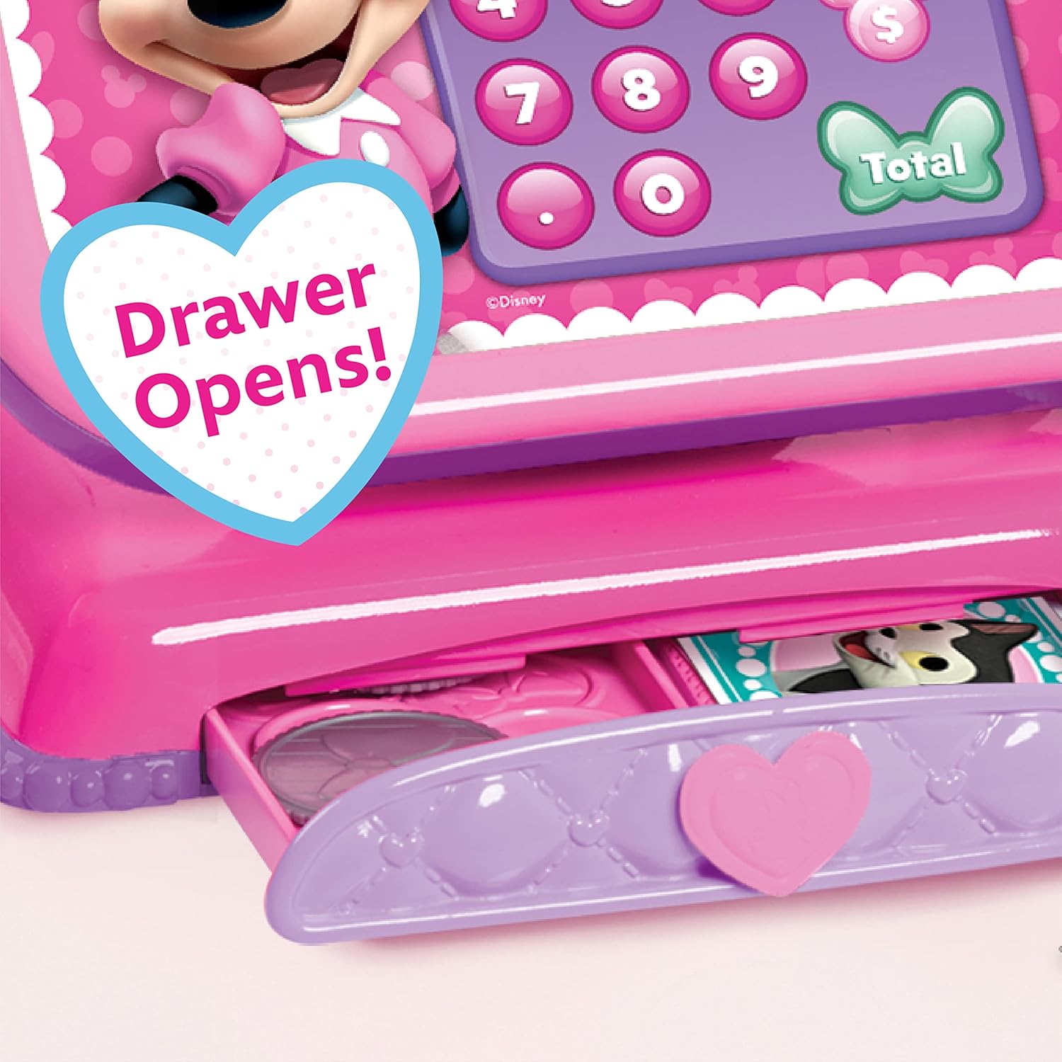 Disney Minnie Mouse Bowtique Cash Register with Lights and Sounds, Preschool Pretend Play Toy with Pull Drawer, Coins, Cash and Card, Officially Licensed Kids Toy for Ages 3 & Up by Just Play