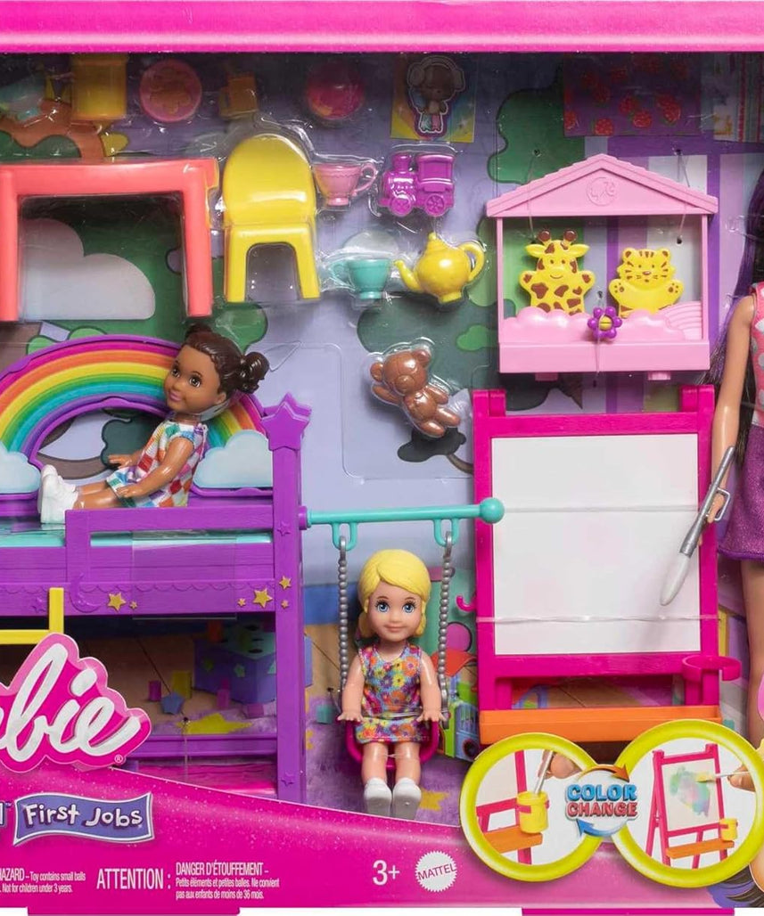 Barbie Skipper Babysitters Inc. Ultimate Daycare Playset with 3 Dolls, Bunk Beds, Color-Change Easel & 15+ Accessories (HND18) – Kids 3+