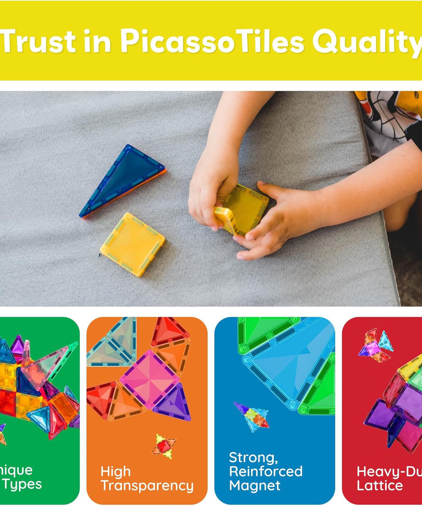 PicassoTiles 40 Piece Magnetic Building Block Mini Diamond Series Travel Size On-The-Go Magnet Construction Toy Set STEM Learning Kit Educational Playset Child Brain Development Stacking Blocks PTM40