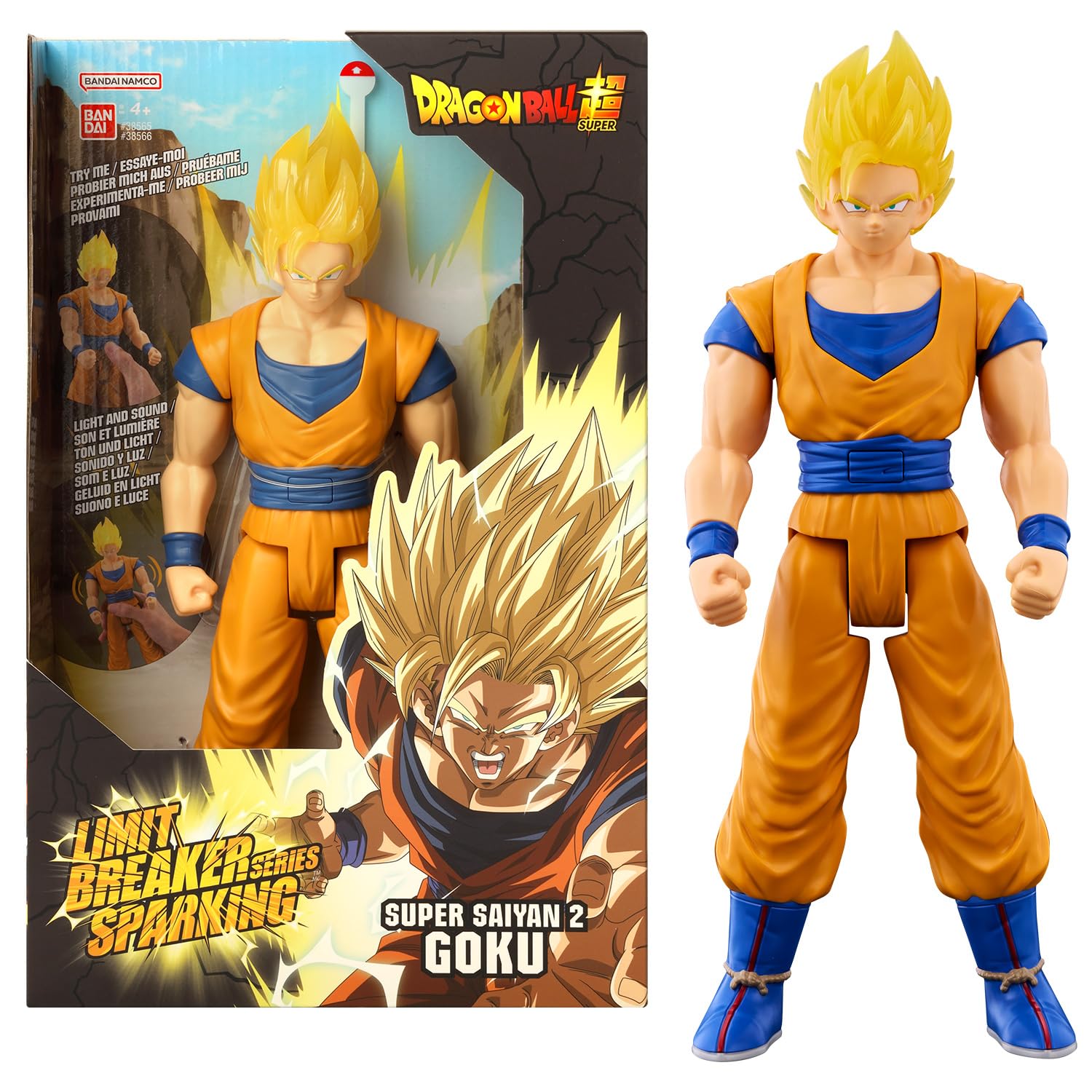 BANDAI Dragon Ball Limit Breaker Series Sparkling SS2 Goku 30 cm with Light and Sound of Battles, Based on the Video Game Dragon Ball Sparkling Zero, Model 38566