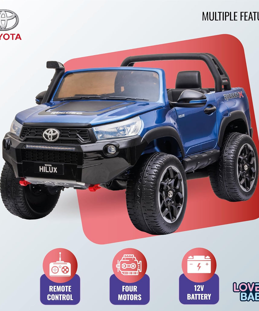 Lovely Baby LB 850DX Toyota Hilux Ride-On Car for Kids, 1-7 Years, Electric 4x4 Off-Road Vehicle, Remote Control, LED Lights, MP4 Music, Openable Doors – Red or Blue