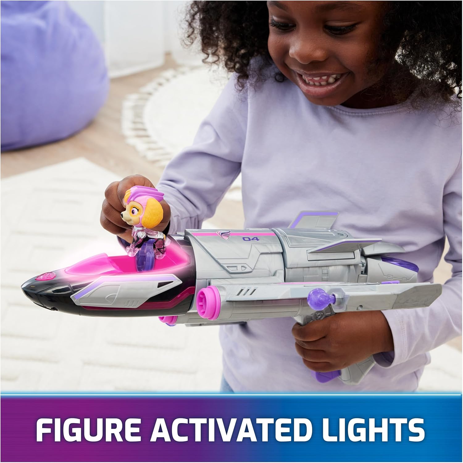 Paw Patrol Mighty Movie Skye Rescue Jet, Transforming Jet with Lights and Sounds, Action Figure, Projectile Launchers, Deluxe Kids Toy 3+