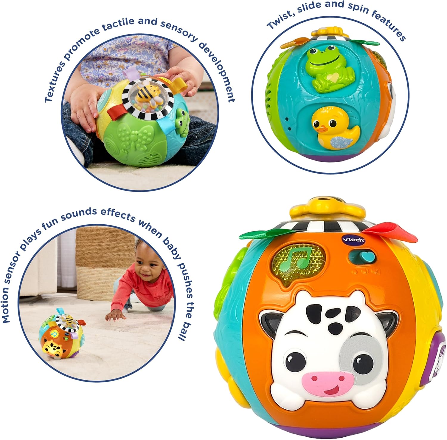 VTech Animal Discoveries Ball Interactive Learning Toy with Lights Music Textures and Shapes for Babies