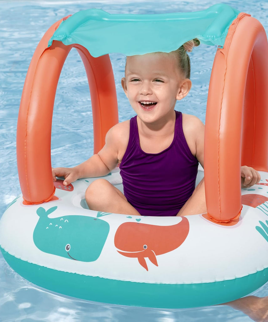Bestway UV Care Comfort Plush Shaded Baby Boat Sea Animals 84X67cm, Outdoor & Indoor Relaxation & Play, Pool Baby Boats & Rafts, Soft Smooth Comfort Velvet-like Material
