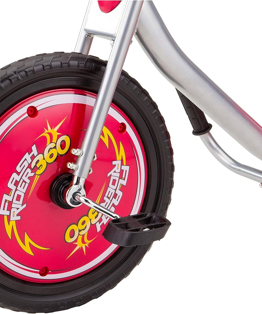 دراجة Razor FlashRider ثلاثية العجلات 360 للأطفال من سن 6 سنوات فما فوق، مزودة بعجلات خلفية مائلة مزدوجة، ومقود على طراز MX، وذراع شرارة مع خرطوشة قابلة للاستبدال