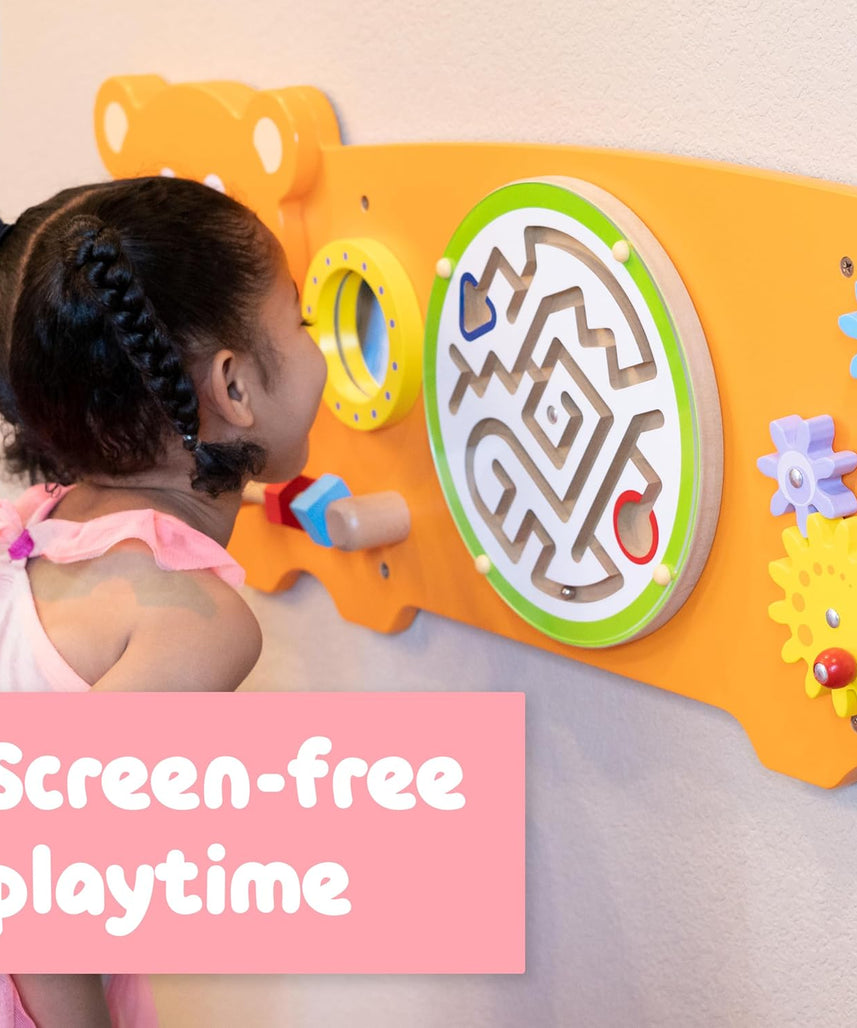 لوحة أنشطة الدب فيجا، لعبة حائط خشبية من مونتيسوري، لوحة تعلم حسية لتنمية المهارات الحركية والدماغية، لعبة تعليمية صديقة للبيئة وموفرة للمساحة، للأولاد والبنات من عمر 18 شهرًا فما فوق