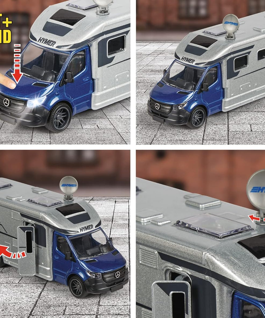 Majorette Grand Series – Hymer B-Class 780T Camper Die-Cast Vehicle with Lights, Sound Effects, Fold-Out Satellite Dish, Metal Cabin & Camper, One Size
