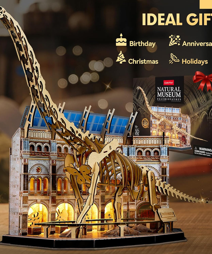 CubicFun Natural Museum Brachiosaurus 3D Puzzle Skeleton Model Kit with LED Lights, 216-Piece Dinosaur Fossil STEM Building Set for Kids & Adults