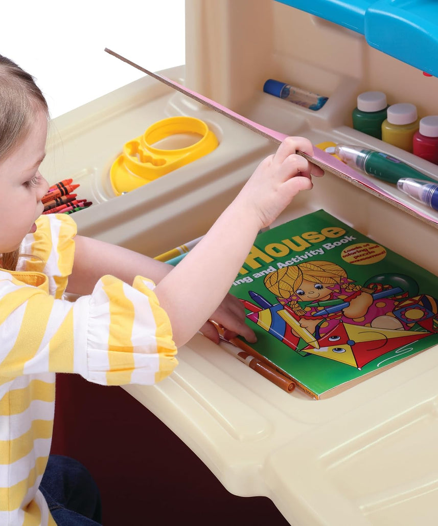 Step2 Deluxe Art Master Desk with Chair for Kids, Large Creative Art Table with Storage Compartments, Dry Erase Drawing Surface, Toddler and Preschool Art Furniture, Multi Colour, 3 Years+