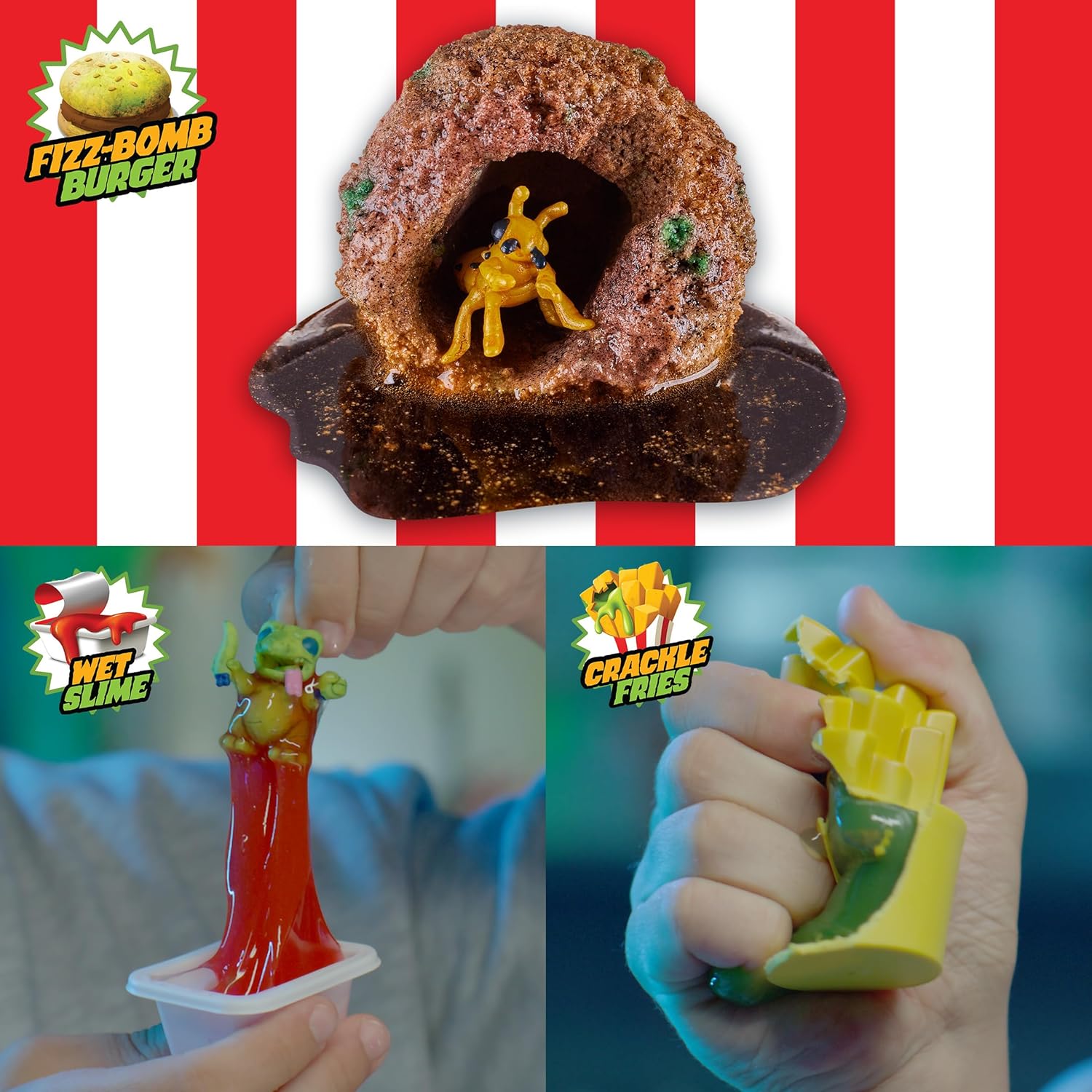 Terror Fried 08092 Ooze Burger, Gross Collectible Figures and Slime for Boys Ages 4-10, Multi-Compound Interactive Play Set with Fizz, Squish, Crack and Ooze, Sensory and Collectible Toys