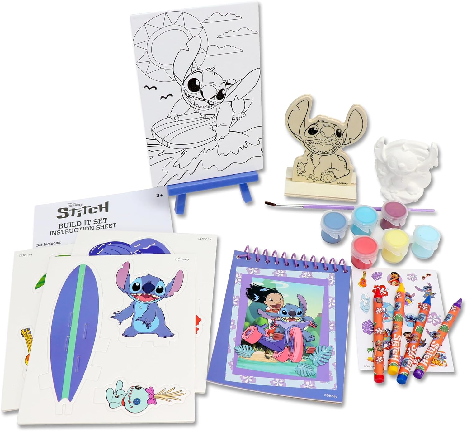 Tara Toys Disney Stitch 5 in 1 Creativity Tub, 50-Piece Paint and Color Preschool Arts and Crafts Activity Set, Kids for Ages 3 Up