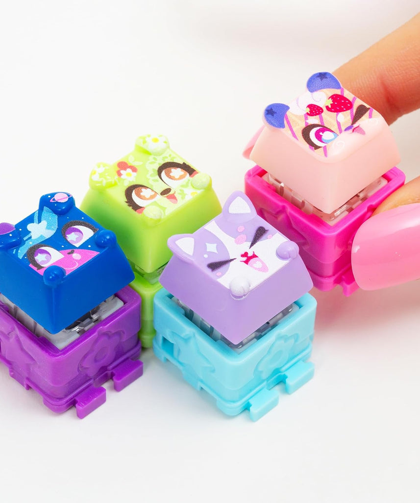 Clickeez Deluxe Keychain, Cute Collectible Keyboard Key Fidget Toy, Cube Key Caps Set with Charms for Girls and Boys 6Y+
