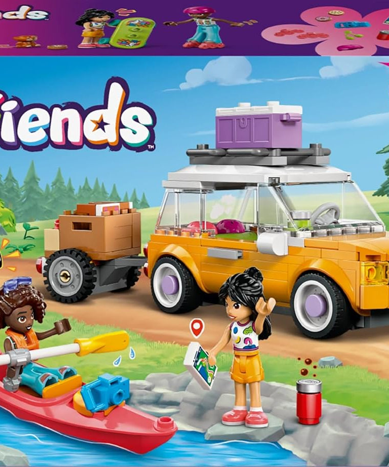 LEGO Friends Friendship Road-Trip Travel Car Toy with Trailer, 2 Mini Dolls, a Pet Dog Figure, Kayak & Fun Accessories incl. a Skateboard & Roller Skates - Ramadan Gift for 6+ Year Old Girls - 42659