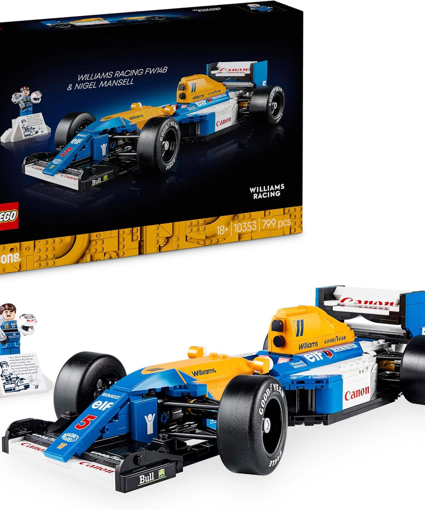 LEGO Icons Williams Racing FW14B & Nigel Mansell - F1 Car Model Set for Adults, with a Collectible Driver Minifigure, Trophy & Display Stand - Ramadan Gift for Adult & Teenage Motorsports Fans - 10353