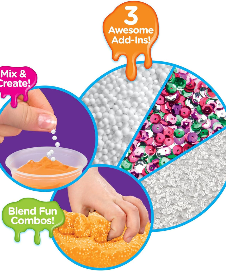 Cra-Z-Art Slimy Slimy Blends, 12 Colors of Super Stretchy Slime with 3 Fun Add-Ins, Non-Sticky, Long-Lasting Sensory Play Kit for Kids, Birthday Gift for 6+