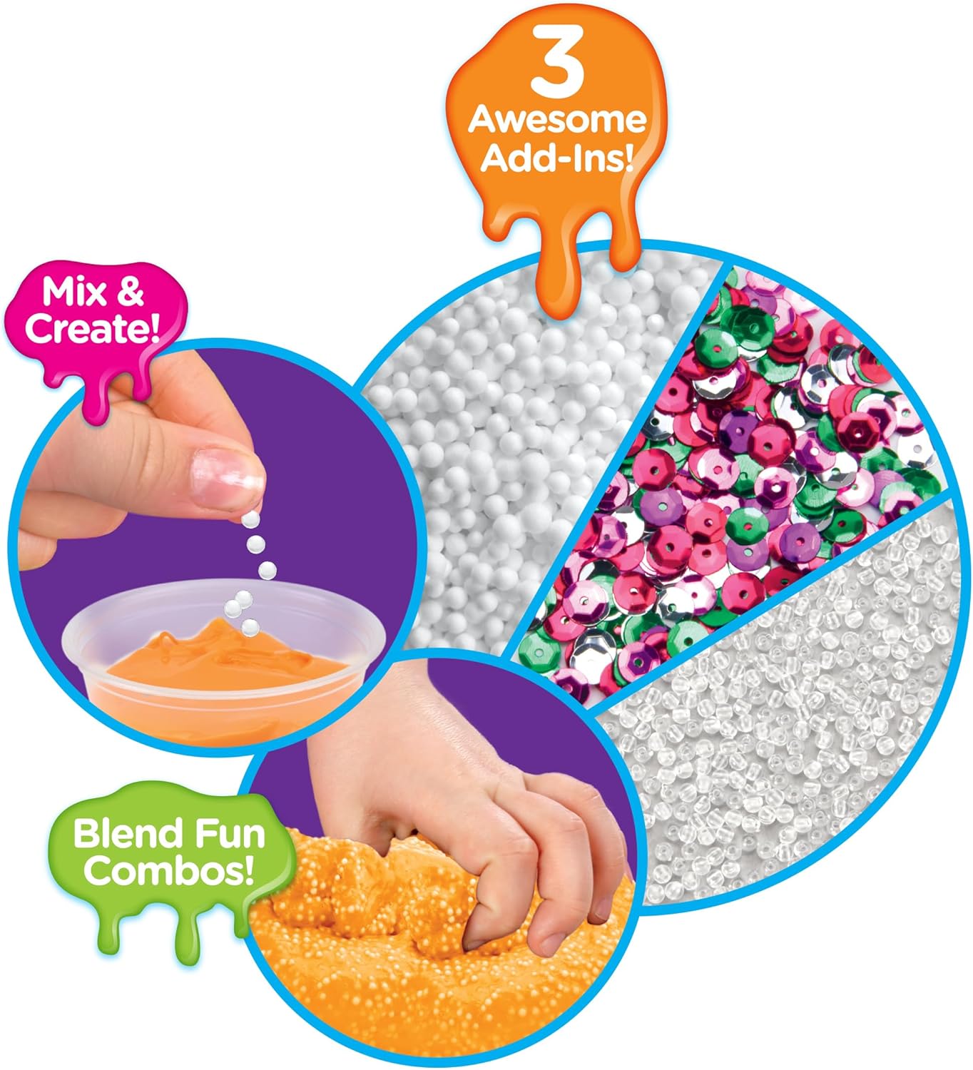 Cra-Z-Art Slimy Slimy Blends, 12 Colors of Super Stretchy Slime with 3 Fun Add-Ins, Non-Sticky, Long-Lasting Sensory Play Kit for Kids, Birthday Gift for 6+