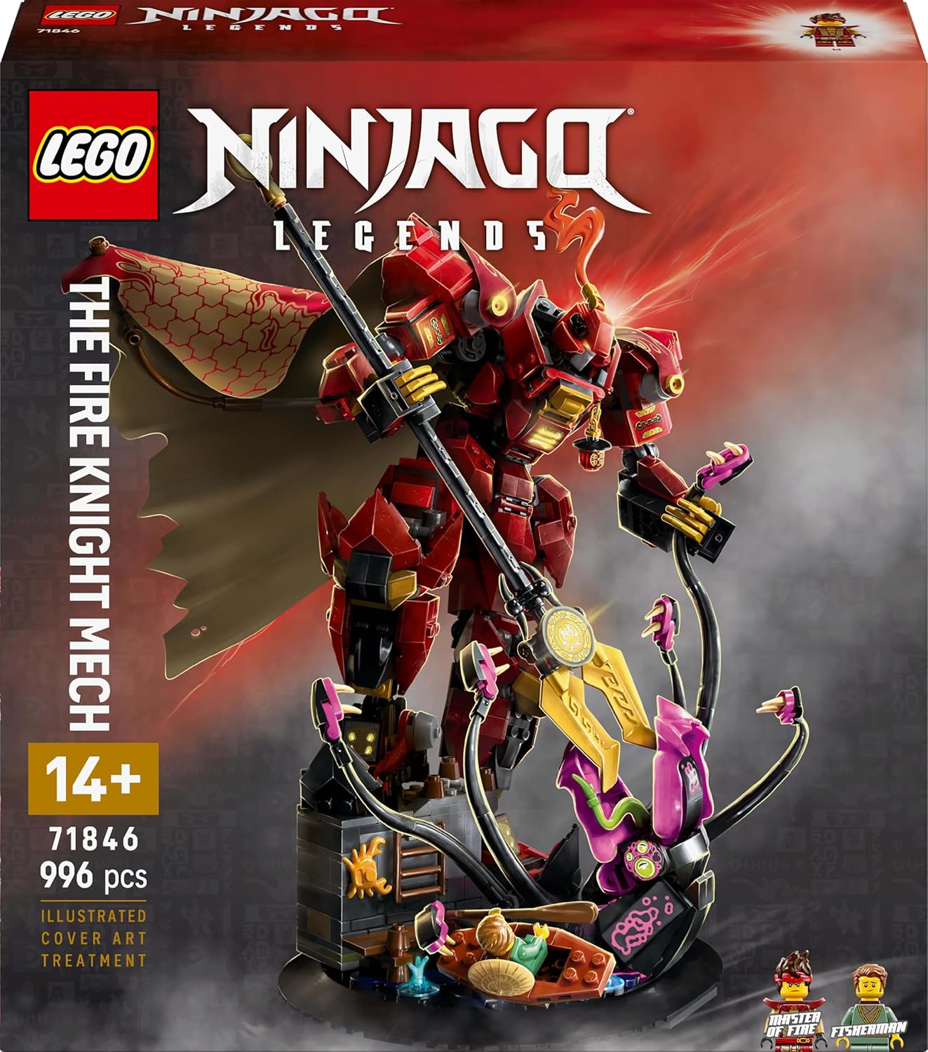 LEGO Ninjago The Fire Knight Mech Toy - Monstrosity Building Set with a Posable Figure, 2 Minifigures & a Sea Monster on a Display Stand - Birthday Gift for 14+ Year Old Boys and Teenagers - 71846