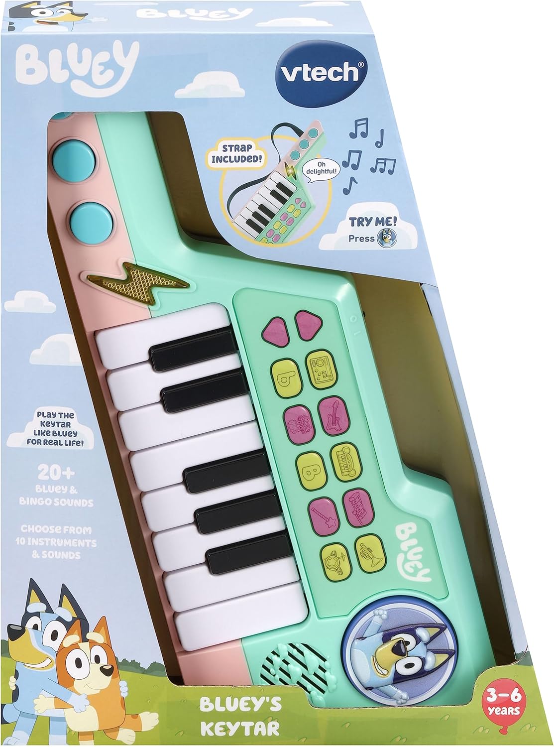 VTech Bluey Keytar, Interactive Musical Toy with 5 Instrument Sounds & 10 Melodies, Kids 3+ Years (English Version)